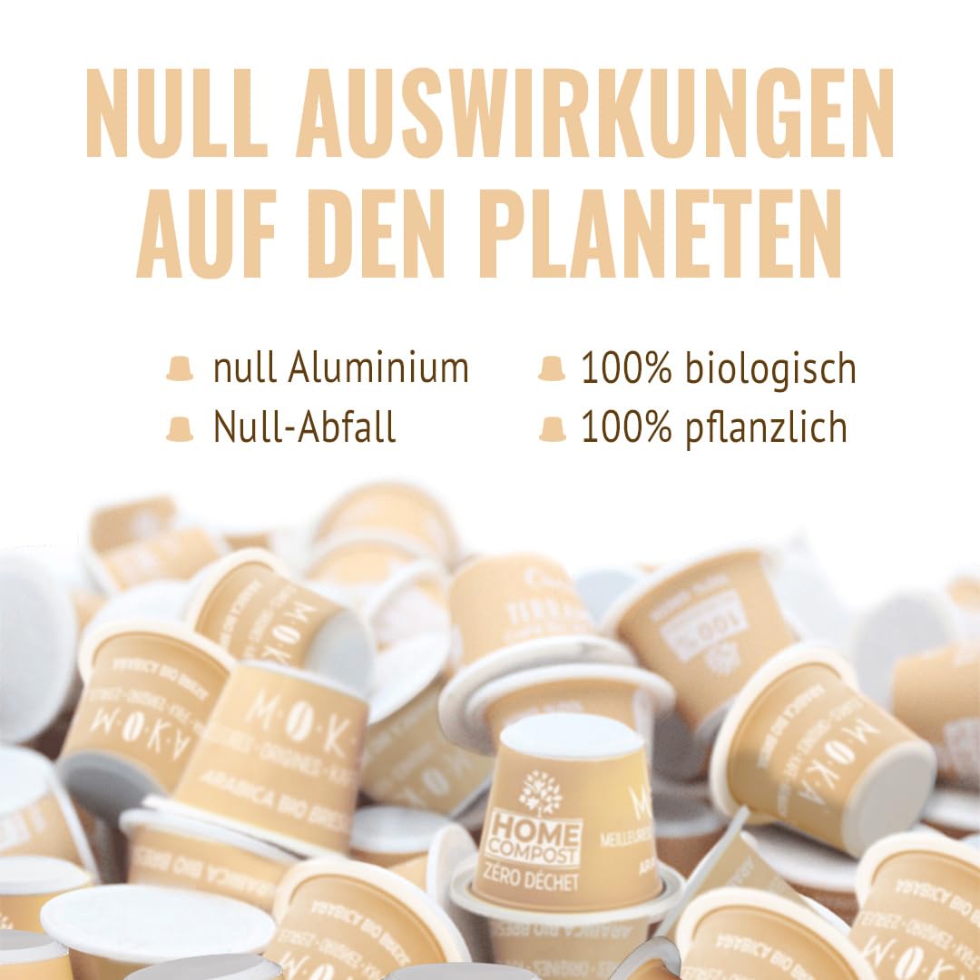 MOKA - 100% reiner Arabica-Kaffee aus Mexiko - Stärke 8 - Origineller und eleganter Bio-Kaffee - 100 mit kompatible Kapseln - Zero Waste - Biologisch abbaubar und Home Compost - Frankreich