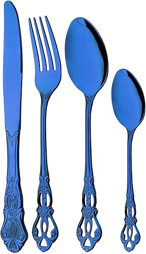 Miniatura 9 de JANKNG Juego de cubiertos dorados pulidos, 24 piezas de acero inoxidable 1810, acabado brillante, servicio para 6, juego de utensilios de cocina,