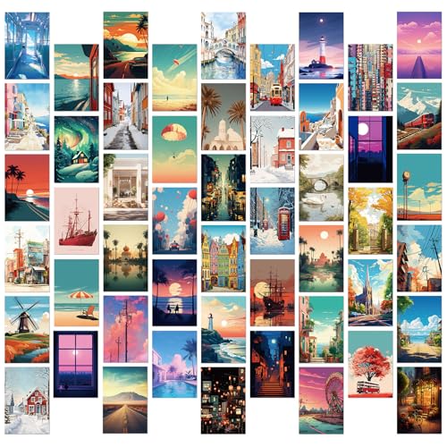 Bailinks 50 Piezas de Postales Estéticas para Pared, Pósters y Arte de Pared para Decoración de Habitaciones, Set Aesthetic para Dormitorio, Sala de Estar, Decoración Juvenil y Moderna (Estilo07)