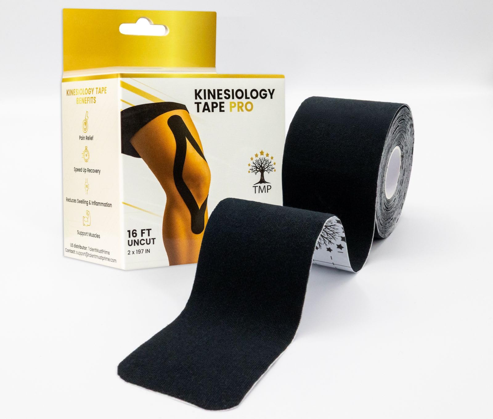 TalentMustPrime Pro Kinesiology Tape 1 Roll Uncut 2 x 16 4ft Roll Waterproof Breathable Latex-Free Sports Tape with