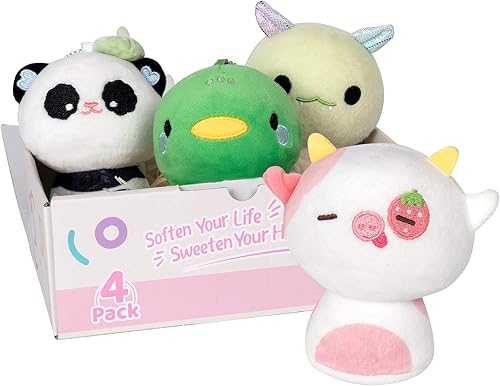 Juego de peluche de hongos de 4 pulgadas, 4 piezas de llavero de felpa suave, lindos animales de peluche de vaca fresa, juguetes de peluche Kawaii