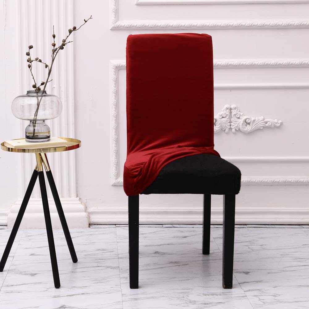 Chickwin Lot de 6 housses de chaise pour chaise de salle à manger à dossier haut universelles en velours extensible de couleur unie pour salle de fête en élasthanne, amovibles et lavables (vin rouge)