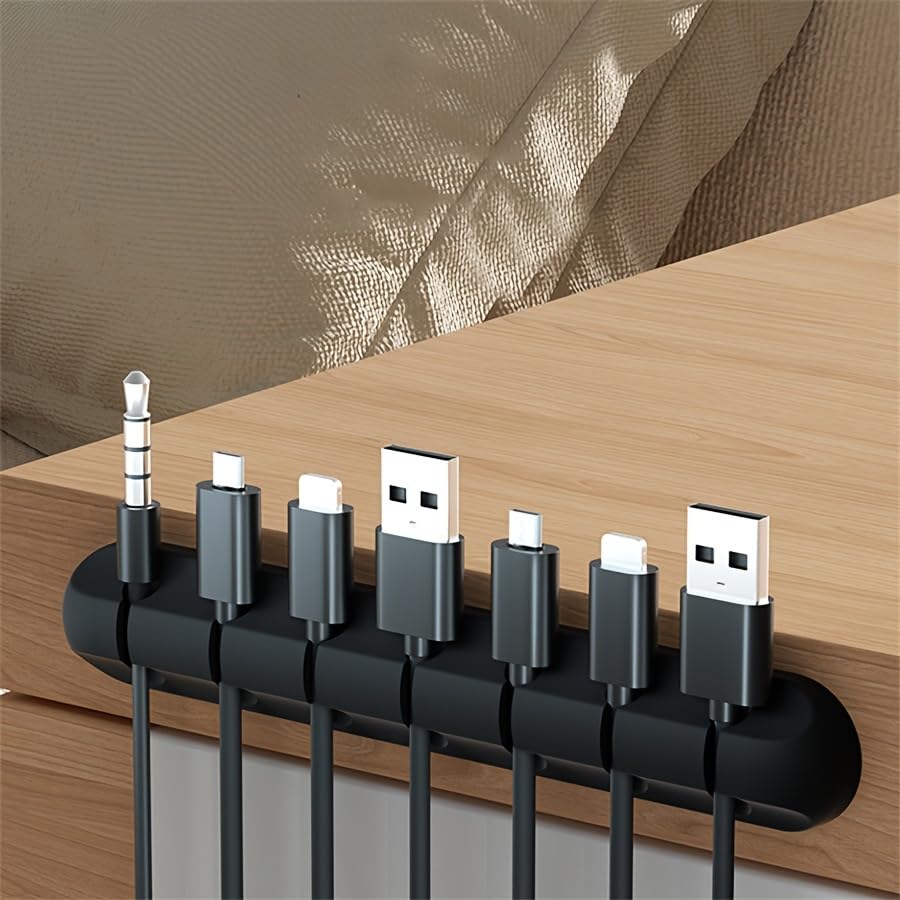 3 Pack Cable Holder Clips, Organizador de Cables para Escritorio, Mesita de Noche y Oficina para Gestionar Seguramente Cables USB de Carga, Energía y Mouse, Negro miniatura 4