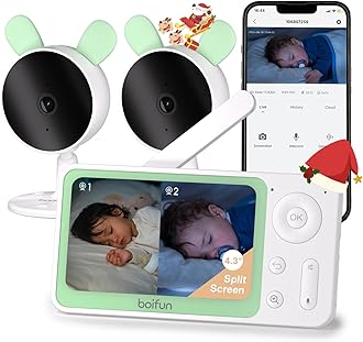 BOIFUN Baby Monitor, 1080P WiFi Baby Camera via Screen and App Control, Video Recording, Playback, Night Vision, Two-Way Audio, Motion & Sound Detection, Area Alarm