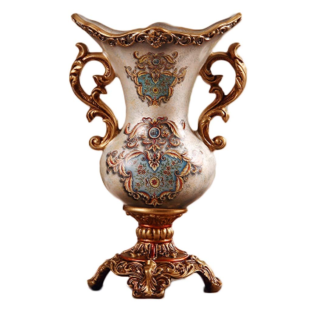 asdchZen European Vintage Resin Flower Vase Double Ear Large Jar Pastoral Country Decorative Floor Vase For Living Room Bedroom Table Centerpiece Or Wedding Gift 4,Coffee