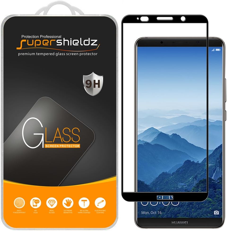 Supershieldz (2 Pack) Designed for Huawei (Mate 10 Pro) Tempered Glass Screen Protector, (Full Screen Coverage) Anti Scratch, Bubble Free (Black)