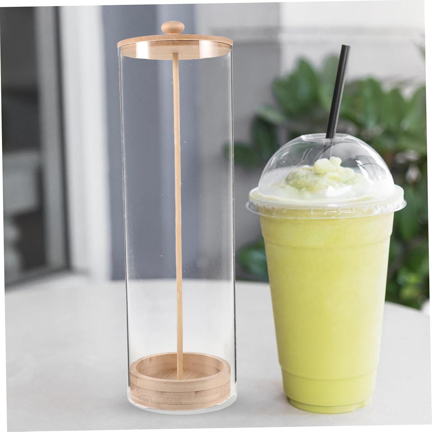Wooden Lid Straw Organizer for Countertop Office Small Items