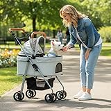 Simcat Haustierwagen für kleine Hunde und Katzen, faltbarer Katzen- und Hundewagen für mittelgroße Hunde mit 360° verschleißfesten Gummirädern Hunde-Reisetasche (Grau)