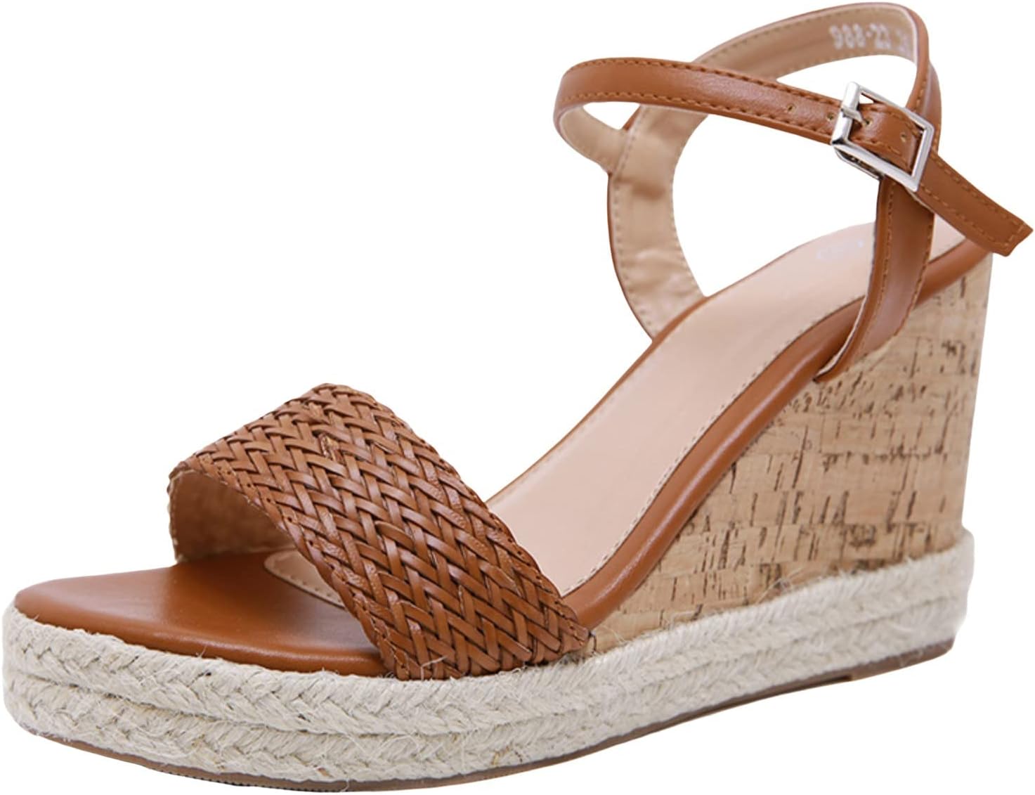 CsgrFagr Spring New Roman Style Sandals Woven Back Strap Slope Heel Sandals Large Fashion Women Shoes Platform (Khaki, 7.5)