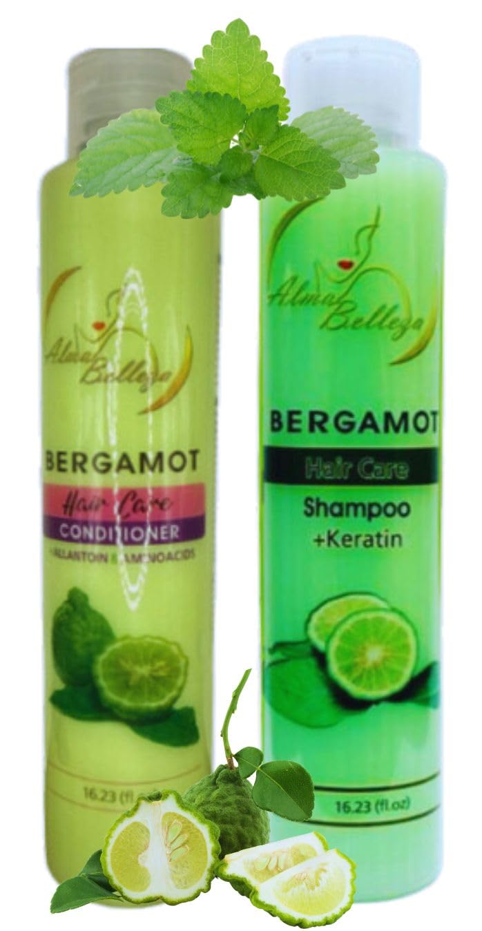 Bergamot Shampoo + Keratin & Bergamot Conditioner with Allantoin & Amino Acids - 16.23 fl oz each - Premium Hair Care by Alma Belleza (Bergamota shampoo + keratin & Bergamota acondicionador 16.23 fl)