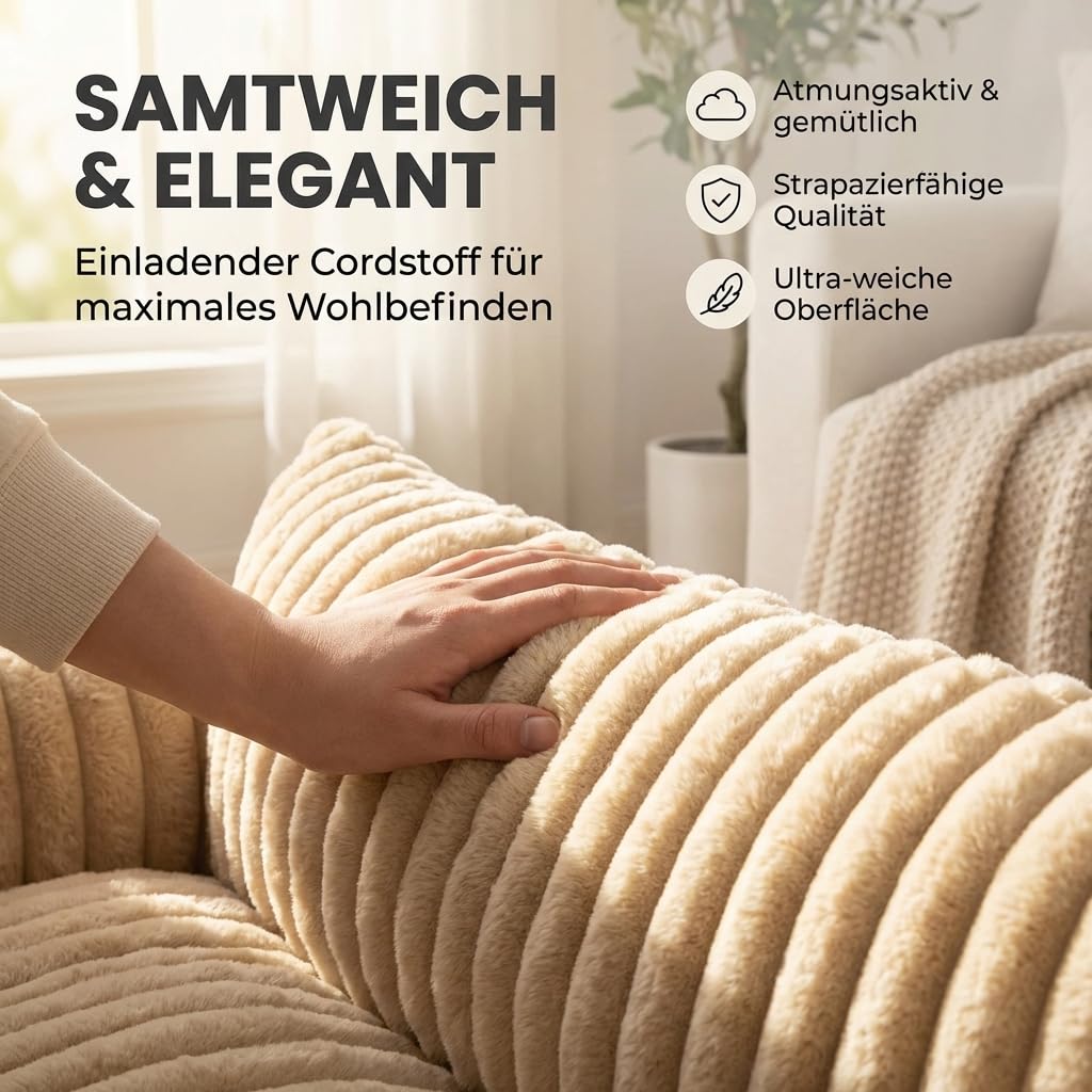 Hundesofa Chaffar Hundebett | Orthopädische Matratze | Moderner Stil | Cord-Design Größen (Creme, XXL (140cm))