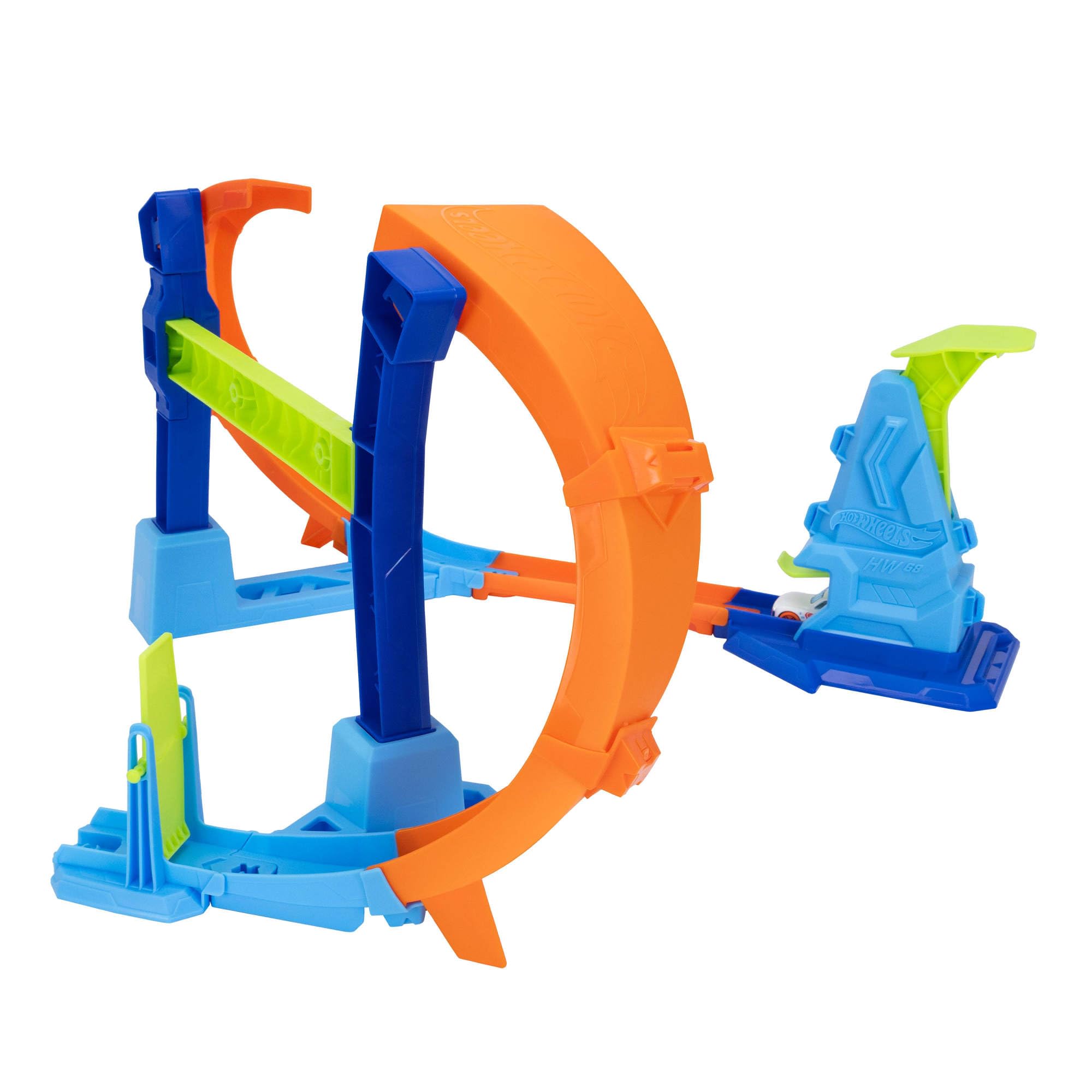 Hot Wheels Stunt Tracks Loop Acrobatico e Macchinina | Lancia e fai saltare il veicolo in scala 1:64 nel loop, Speed Snap Track con adattatori, compatto da riporre, JLM91