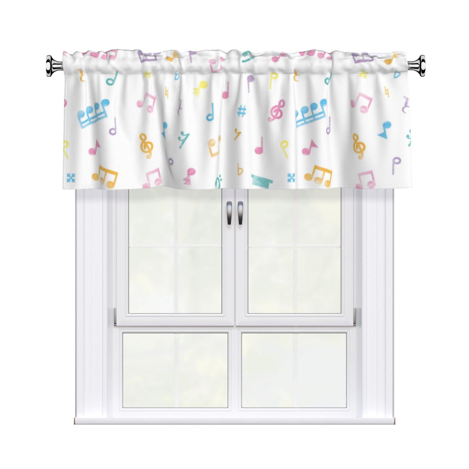 Noble Ren Colored Macaron Notes Short Curtain Valance 54x18in For Kitchen Bathroom Cafe Living Room Decoration