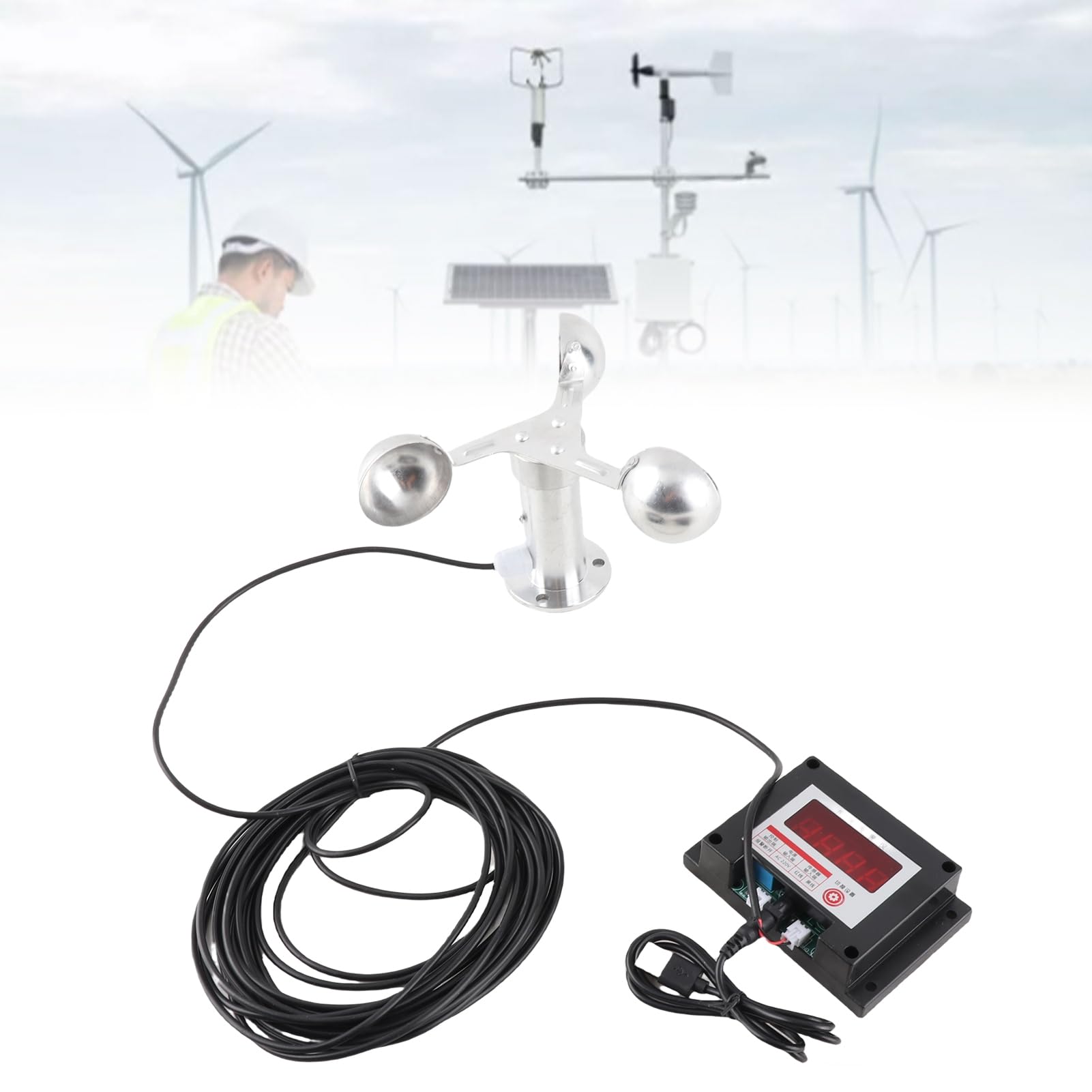 Qcwwy Wetterstationen und Zubehör, 3-Tassen-Windgeschwindigkeitsmesser, Zuverlässiger Windgeschwindigkeitsalarm für Kraftwerke und Wetterstationen, Turmdrehkran-Anemometer