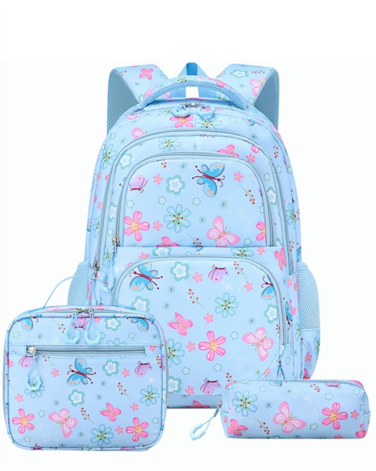 Zaino da Viaggio 3 in 1 Farfalla Florale Stampa Set Scolastico con Sacchetto A Pranzo E Borsa Matita per Ragazze Adolescenti