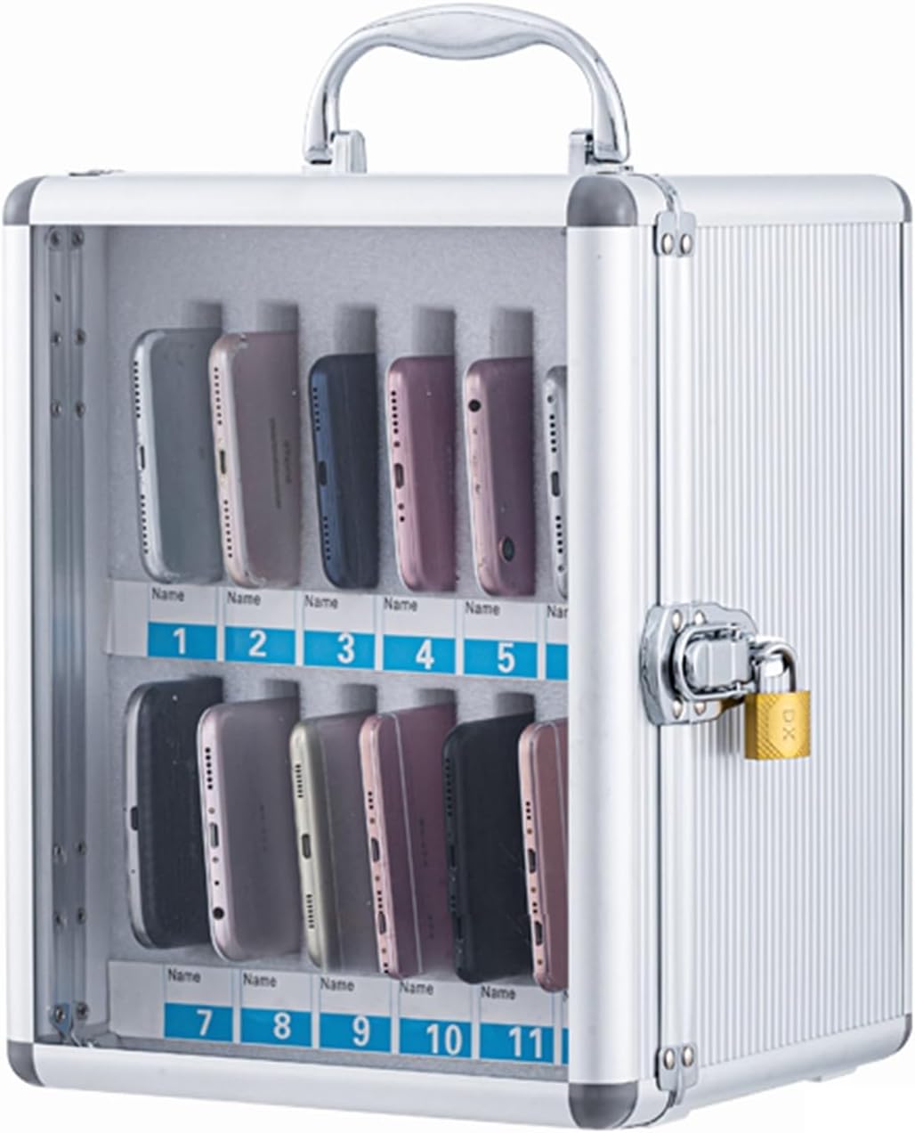 Lockable Mobile Phone Storage Box Wall Mounted Secure Phone Cabinet for Classroom Nization Easy to Carry Silver Size 60 Ideal for Safety and Convenience,Silver-12
