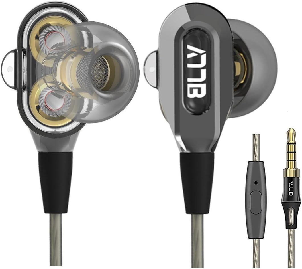 GranVela VJJB V1S HD Dual Dynamic Driver In-Ear Headphones with Mic and Tensile Cable