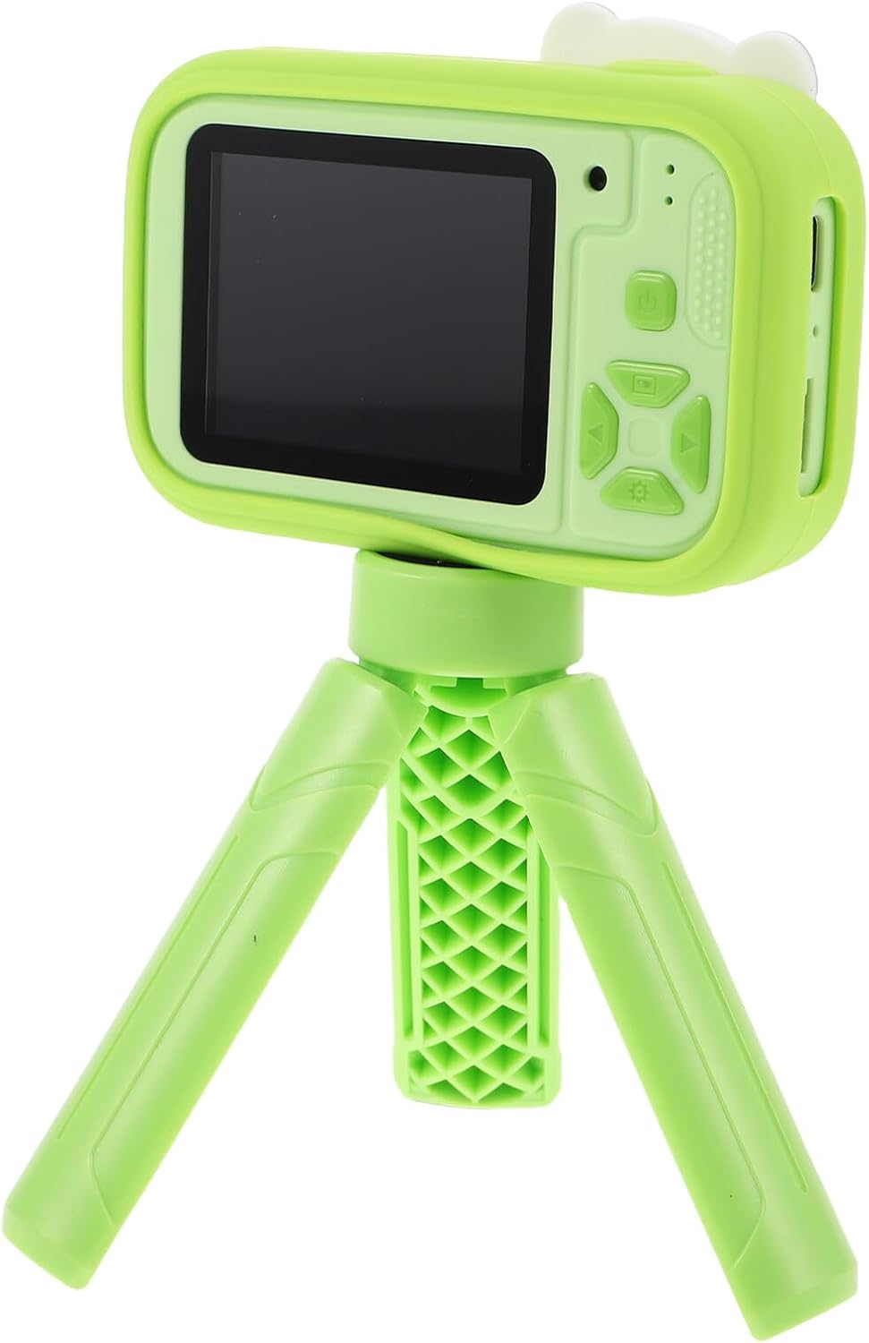 Camera with Dual Lens, 2.4-inch Screen Digital Photo and Video Camera in Green Silicone Case, Portable Birthday Gift for Boys