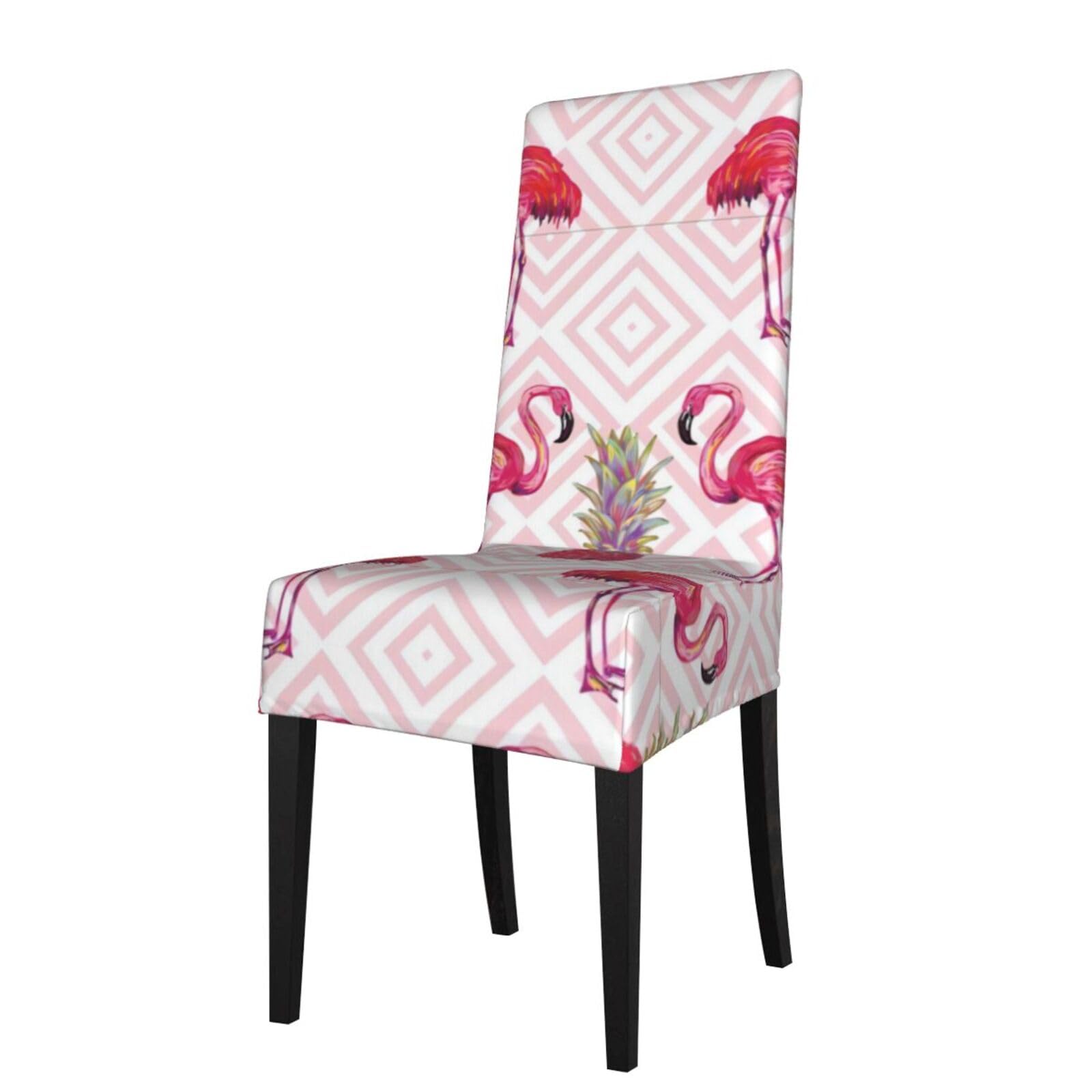 YYHHAOFA Pink Flamingo Pineapple Prints Dining Chair Throws - Stretchable Polyester-Spandex Slipcovers for Refreshing Your Dining Room Decor