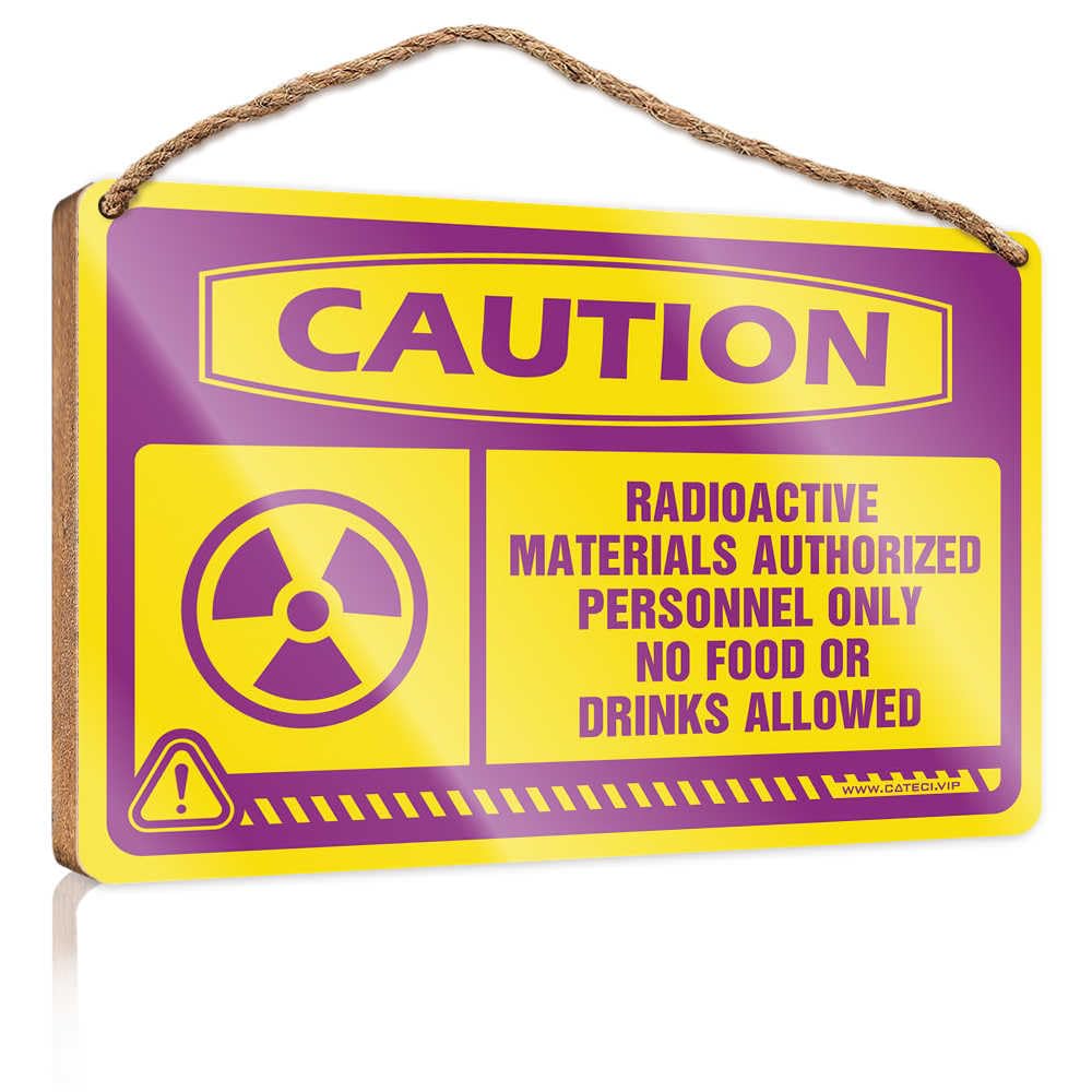 HMQW Spring Signs For Home Decor Caution Radioactive Materials Authorized Wooden Sign Funny Decor For Home Bathroom Door Signs For Home(20X30CM)