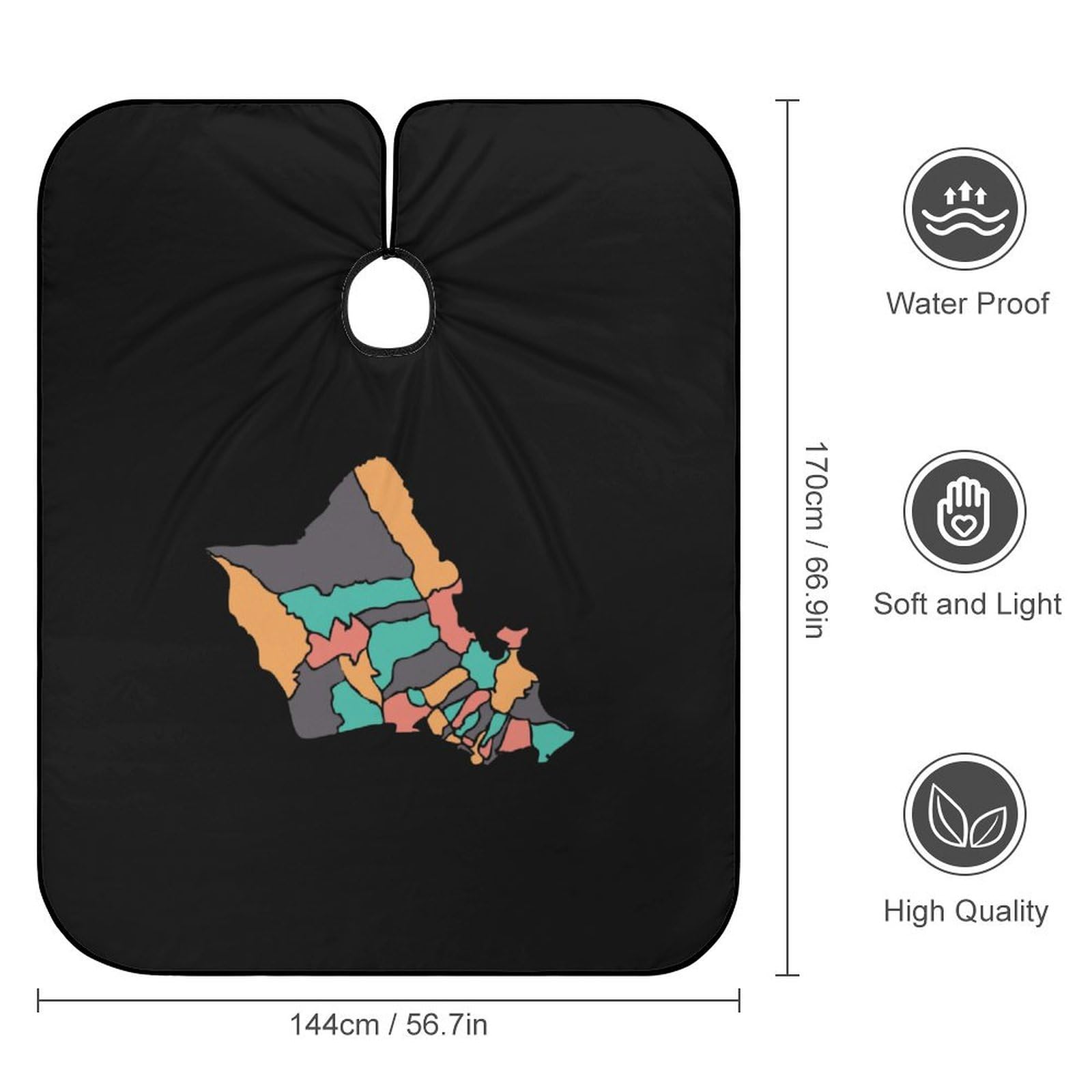 Honolulu Island Map Hair Cutting Cape for Men Women Waterproof Barber Cape Adjustable Salon Haircut Capes
