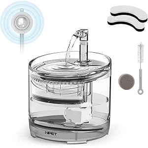 NPET Fuente para Gatos con Sensor, Bebedero Automático Ultra Silenciosa 1.5L, Sensor Movimiento, Agua con Filtro De Carbón Activado WF050TP