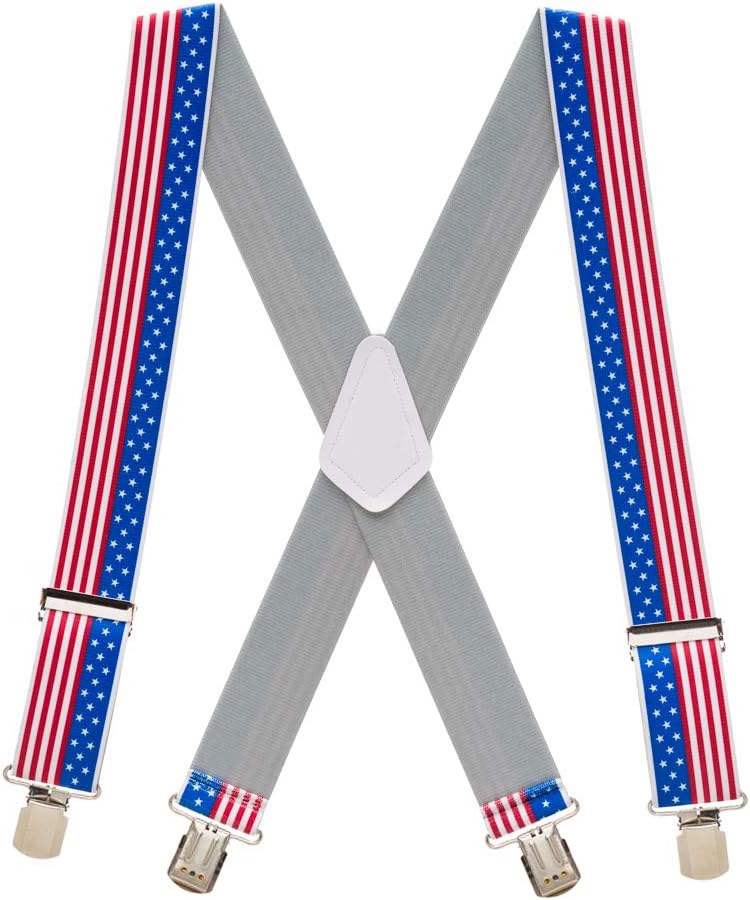 Suspender Store Novelty USA Stars & Stripes Design Suspenders - 2-Inch Wide Elastic - Pin Clip - 4 Sizes Including Big & Tall