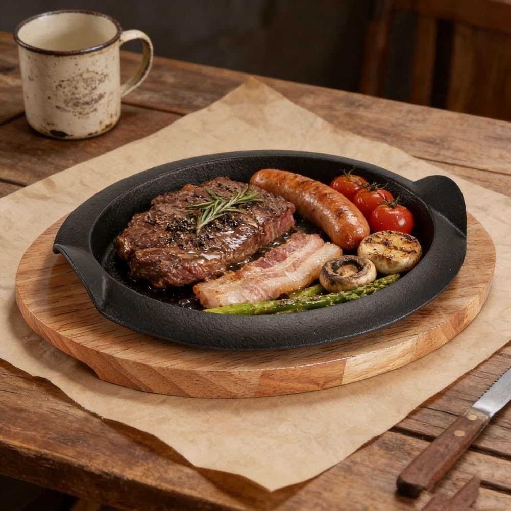 Sartén de hierro fundido preseasoned para barbacoa y carne, parrilla profesional de interior para estufas de gas, sartén negra de 28 cm (2013)