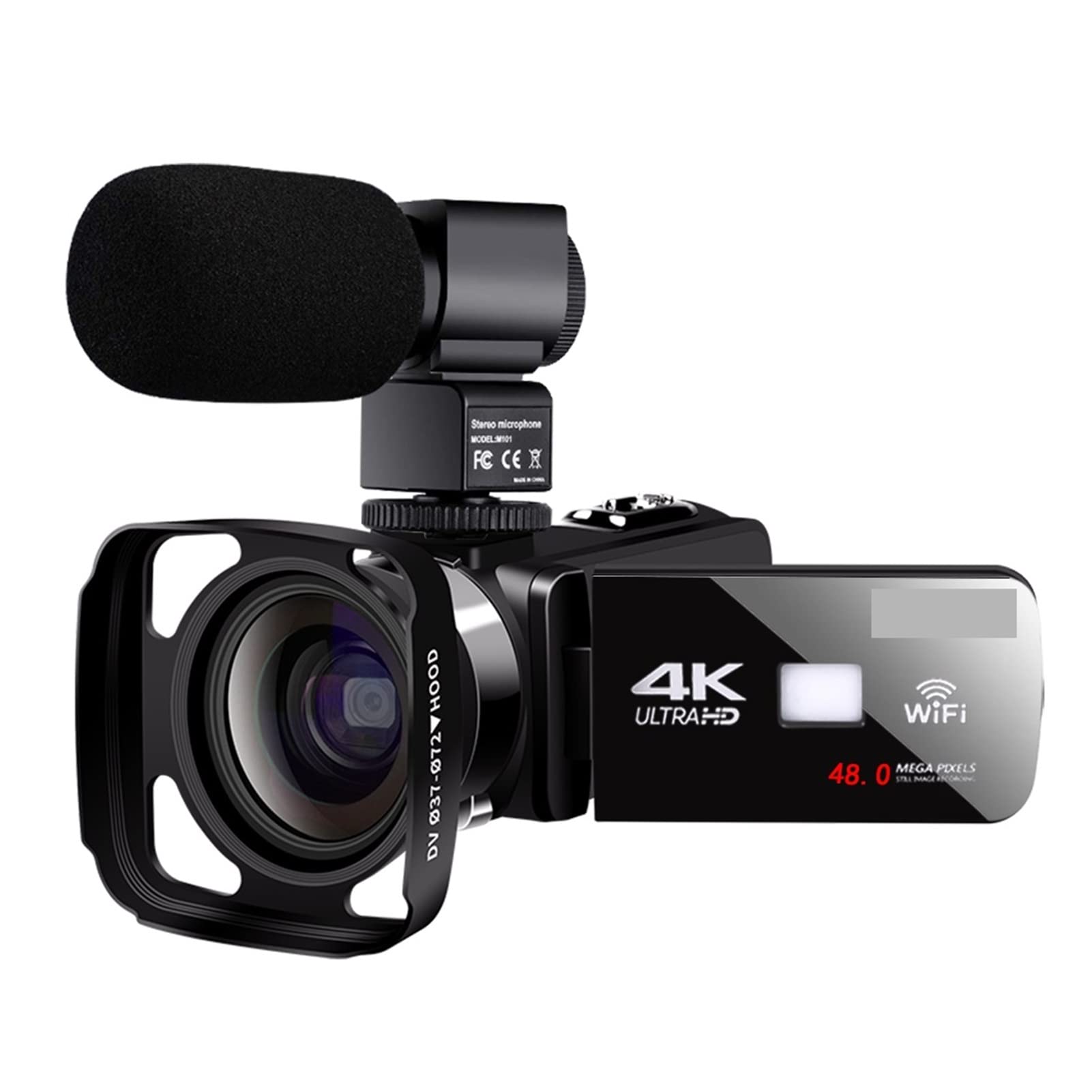 Cámara de Vlogging, Cámara de Video 4K con micrófono Uhd Cámara de videas for transmisión en Vivo WiFi Vlogging Camera de Control Remoto Visión Nocturna Fotografía portátil(No SD Card)
