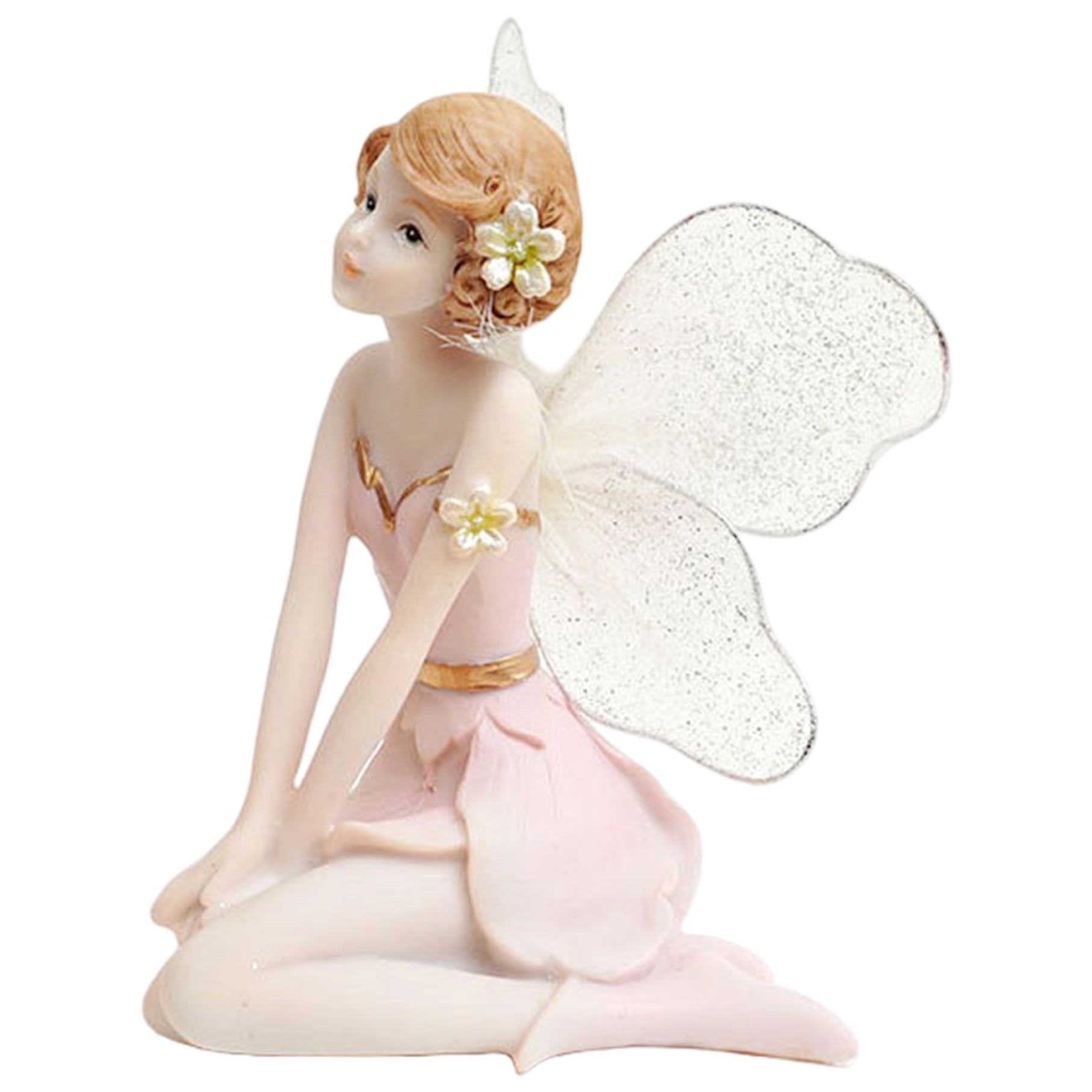 Monetais Fairy Figurines, Resin Sitting Garden Accessories With Foldable Mesh Wing, Miniature Figurines For Home, Desktop, Car Decor