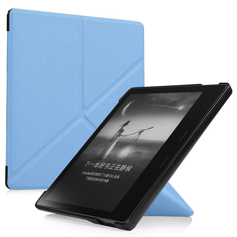 Image of Case for Kindle Oasis (10th Generation, 2019 Release and 9th Generation, 2017 Release) | Slim Cross Stripe Fold Stand Cover | Sky Blue