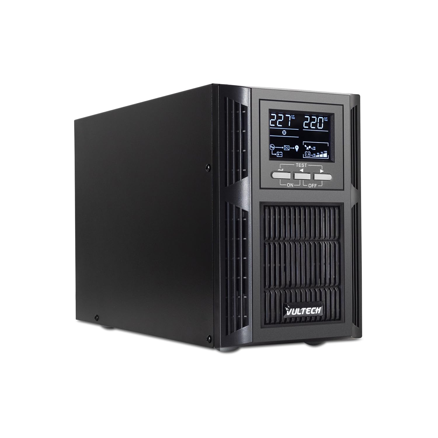 VulTech GS-​1KVAS Rev. 2.4 Gruppo di continuità UPS online Serie SERVER 1000VA 1000Watt, Display LCD, Onda sinusoidale Pura, 2x Bipasso/​Schuko + 1 IEC13 + USB, Funzione Overload, AVR, Cortocircuito