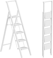 Vista 10 de GameGem Escalera Plegable de Hierro de 4 Escalones Taburete Escalón con Antideslizante y Pedal Ancho para Uso en el Hogar y la Cocina Ahorro de Negro