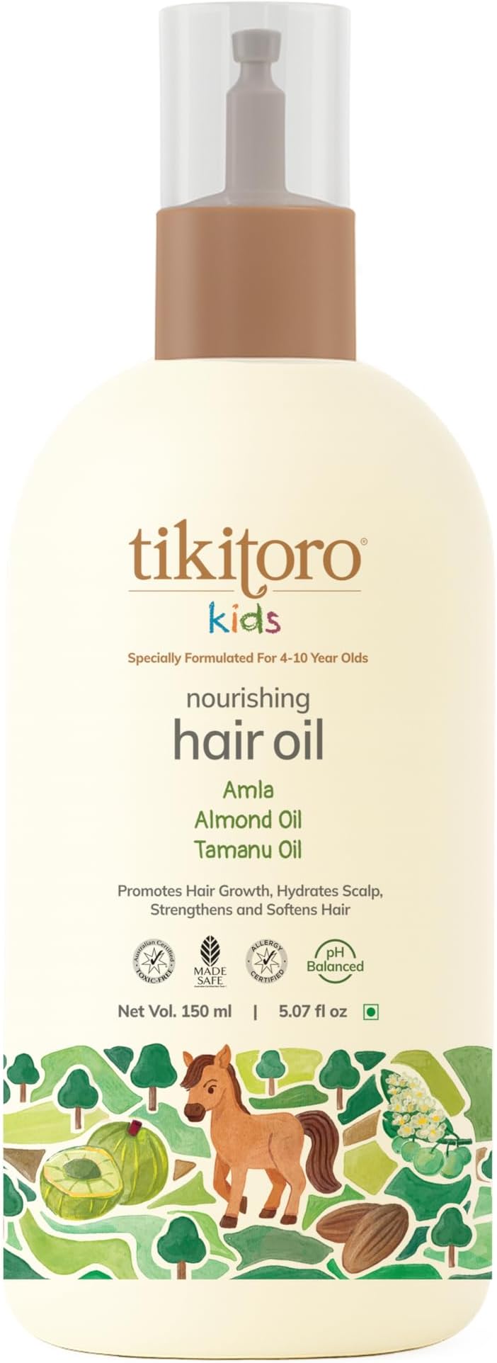 Kids Nourishing Hair Oil, 100% Vegan with Bringha, Amla, Olive, & Argan, Promotes & Conditions Hair Growth & Scalp, Non-sticky, Non-smelly & Non-greasy, No Paraben & Sulphate (150 ml)