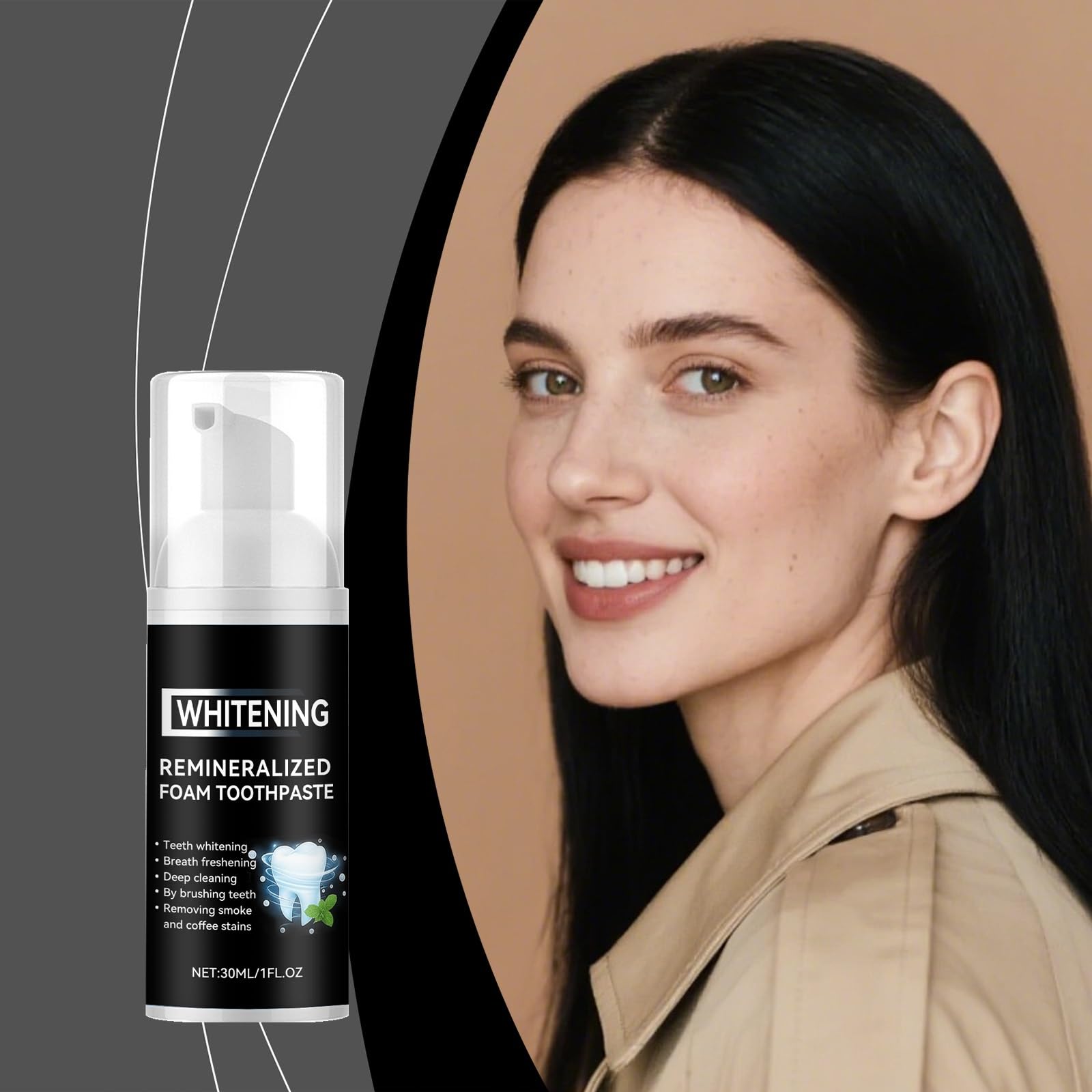 Schiuma sbiancante for i denti - Igiene orale delicata con pressa schiarente, uso quotidiano for un sorriso splendente, bottiglia facile da spremere(1pcs)