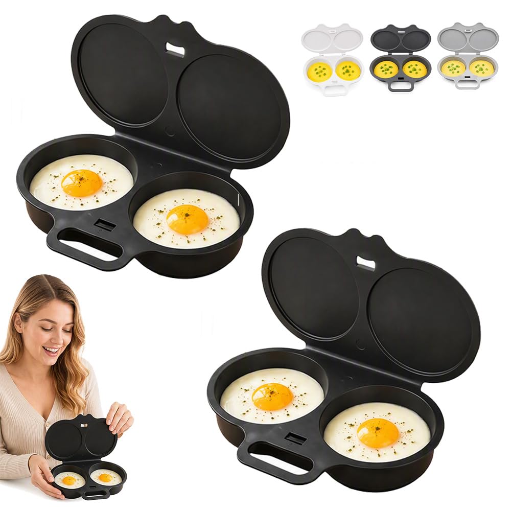 Dual Cavity Microwave Egg Poacher for 2 Eggs with Lid and Handle Black*2