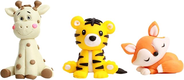 Blumomon 6Pcs 3D Jungle Animal Cake Decoration Toppers Fox Tiger Giraffe Animal Cake Toppers Picks for Kids Boy Girl Baby Shower Christening First Birthday Party Supplies