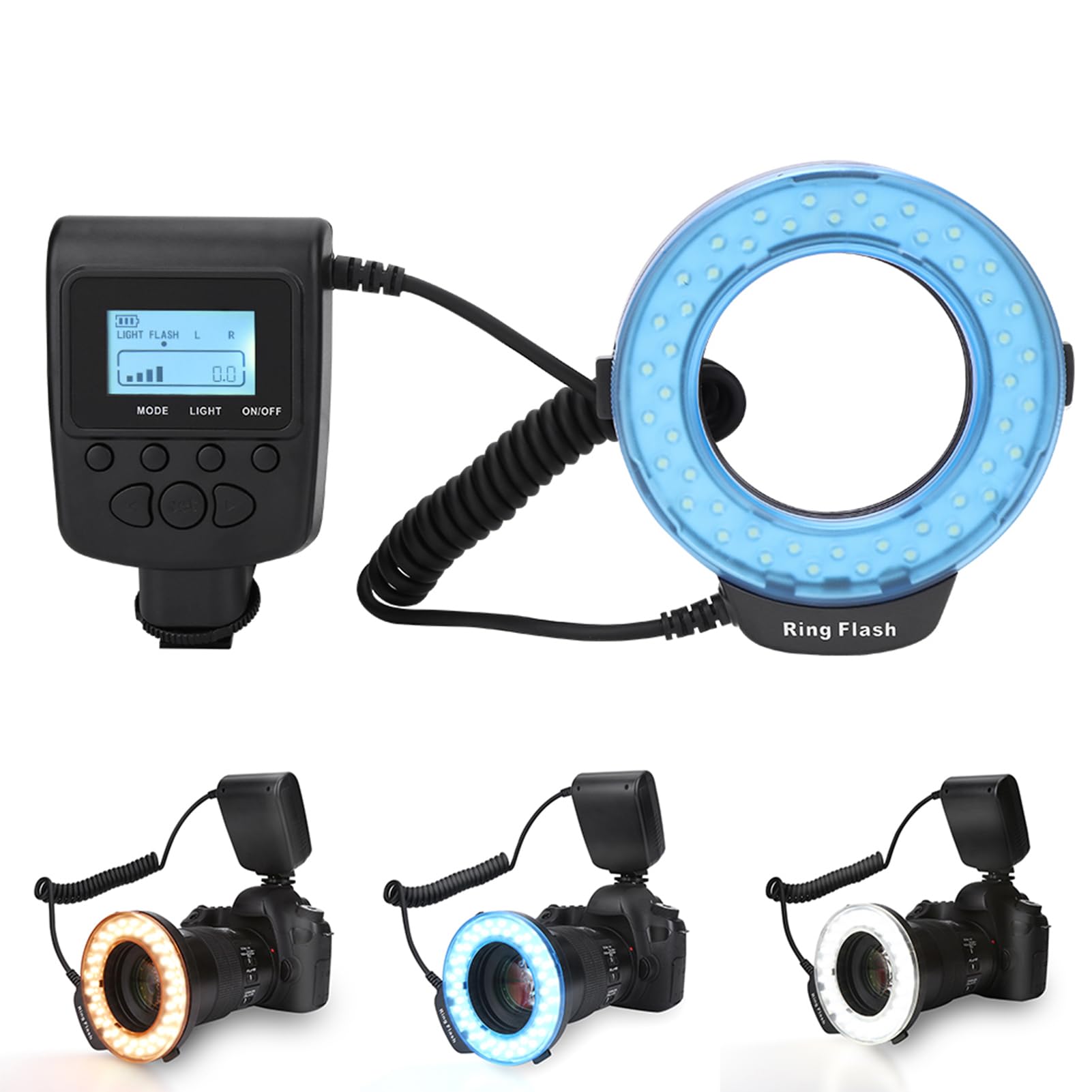 Kit de Flash de Studio Portable à 48 LED avec 9 Anneaux adaptateurs et 3 diffuseurs de Couleurs pour Appareil Photo Fuji SLR Macro Photographie