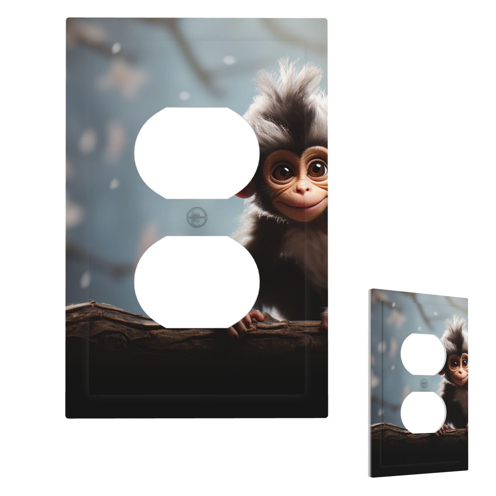 Cute Monkey Wall Plate Cover Duplex, Modern Decorative Light Switch Cover Unbreakable Receptacle Outlet Covers for Living Room Bedroom Decor