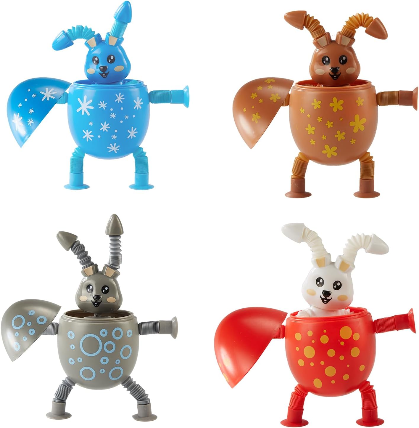 Telescopic Suction Cup Easter Bunny Pop Tube Toy – Easter Egg Fillers Basket Stuffers Essentials Sensory Fidget Gifts Party Favors（4pcs）