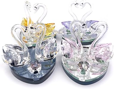 Amazon.co.jp: クリスタルガラス スワン 白鳥 置物 風水 ピンク サン