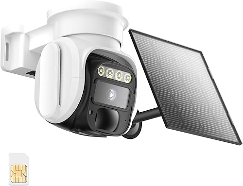 Cámara de seguridad celular 4G LTE, sin WiFi con energía solar, cámara inalámbrica para exteriores con tarjeta SIM y plan de datos ilimitado,