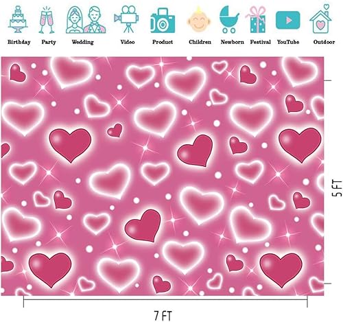 Miniatura 5 de CYLYH Fondo de fotos de corazón rosa de 7 x 5 pies, telón de fondo de los años 90 para sesión de fotos, telón de fondo del día de la madre, para