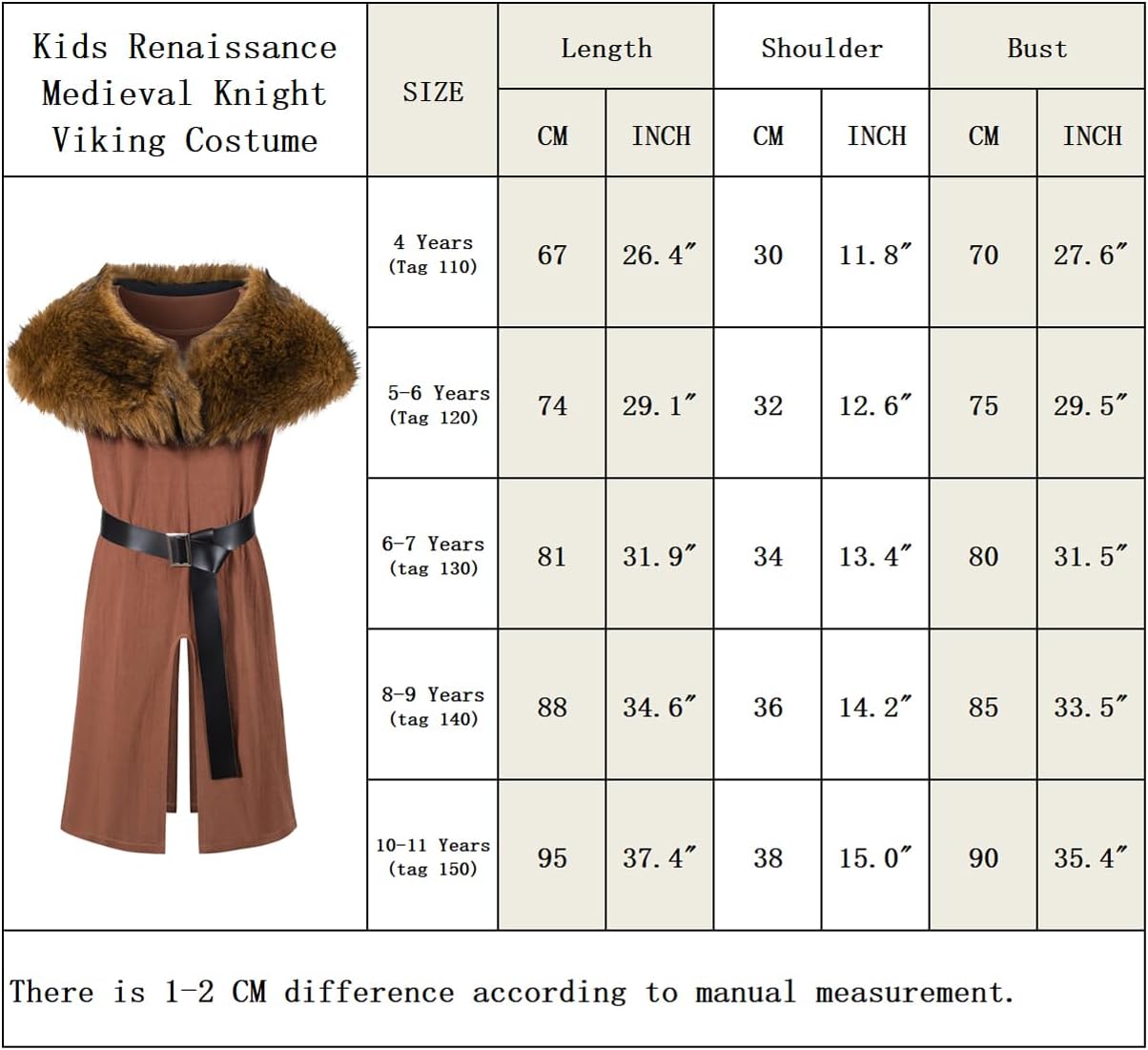 Kids Renaissance Medieval Knight Robe Viking outfit Warrior LARP Tunic Halloween Costume Accessories Set