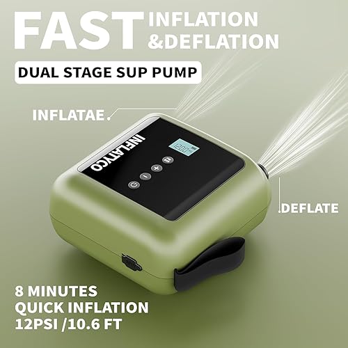 Miniatura 3 de Bomba de tabla de remo portátil, bomba de aire eléctrica Sup, inflador de alta presión alimentado por batería con modo inalámbrico y con cable para