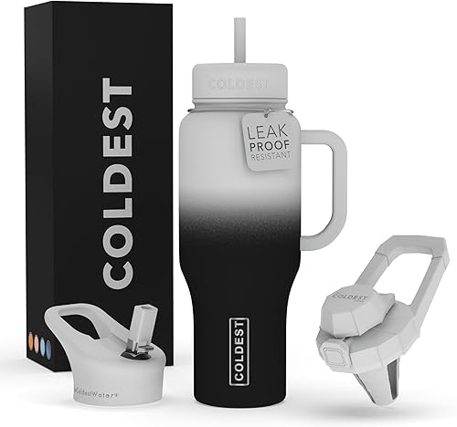 Coldest - Vaso con asa y tapa con pajilla, 3 tapas aisladas, reutilizable, de acero inoxidable, taza de viaje, regalos para mujeres, él y ella,