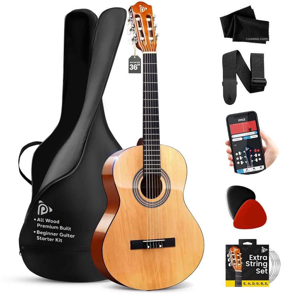 Guitarra acústica clásica para principiantes de 36 pulgadas, tamaño junior de 3/4, guitarra de madera de tilo de 6 cuerdas con bolsa de concierto, afinador, cuerdas de nailon, púas, correa, para