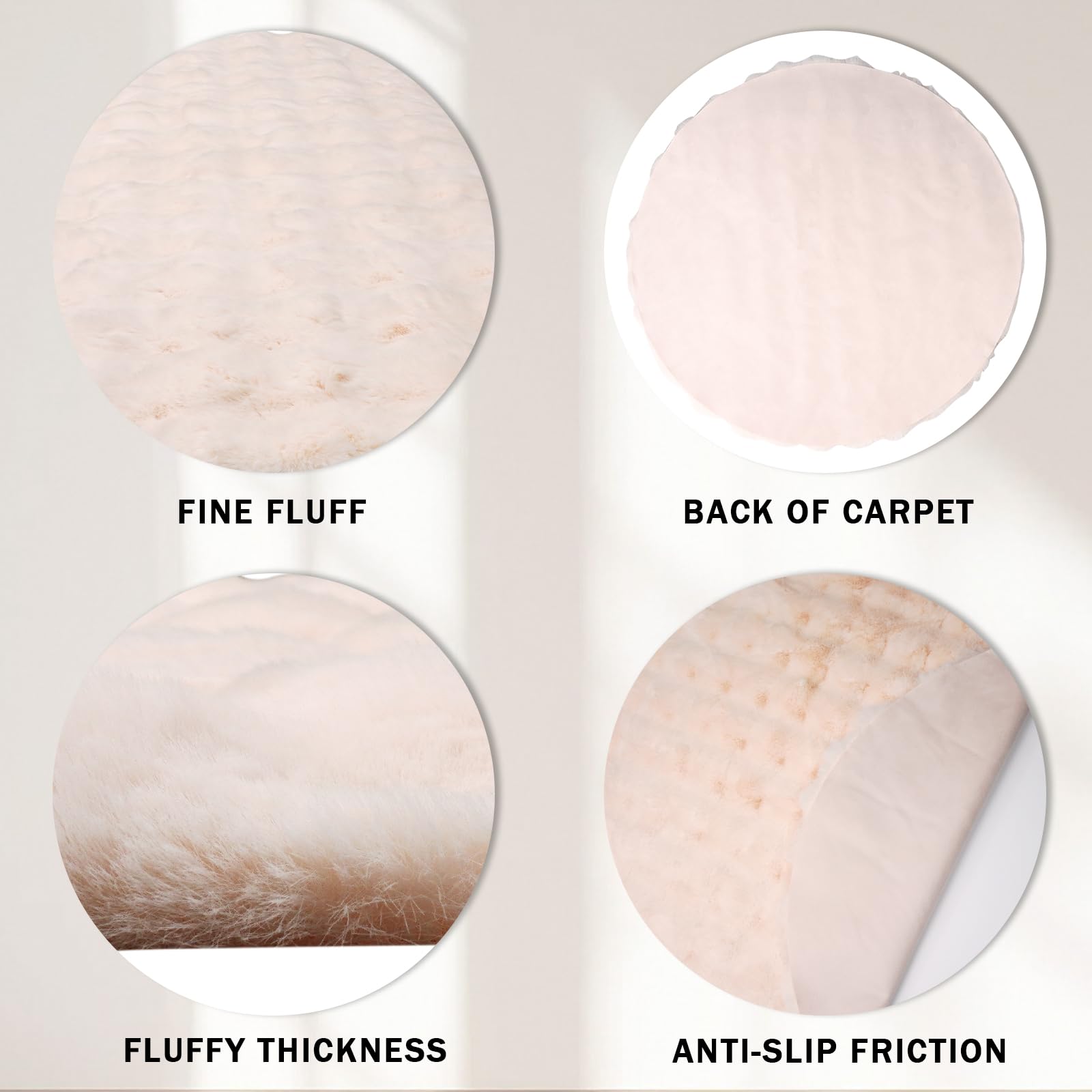 KRIPINC Round Faux Sheepskin Rug, Shaggy Faux Fur Rug, Beige Fluffy Carpet, Home Decor Washable Round Kids Floor Mats - Image 3