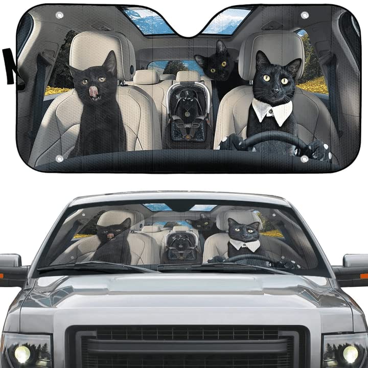 Pare-soleil voiture universel chat noir | Pour des trajets d'été frais
