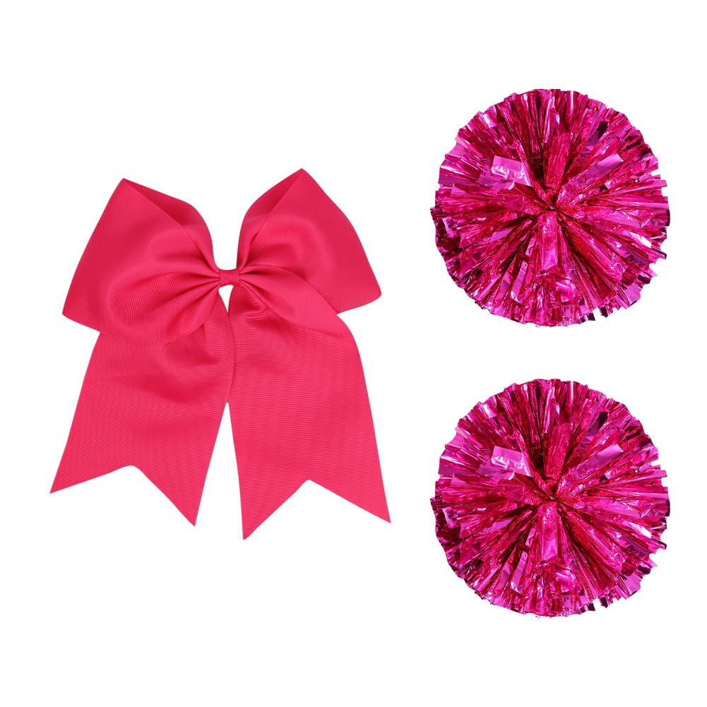 JIHUOO Pompon Cheerleader Grande Fiocco Capelli Rosa Acceso